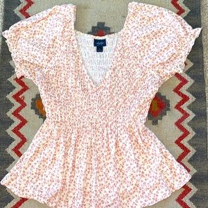 Ditsy Floral Shirred Peplum Top